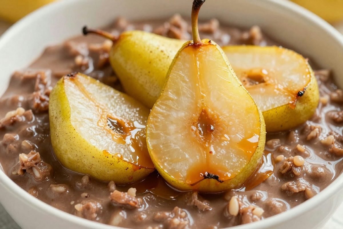 Porridge cremoso al cioccolato fondente e pere caramellate: la colazione perfetta per affrontare il freddo